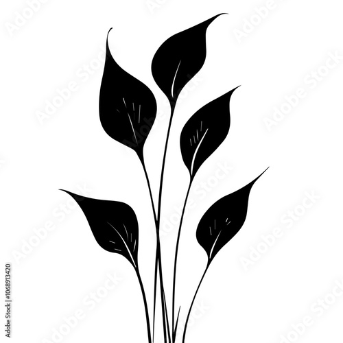 Elegant peace lily vector design featuring multiple slender stems and elongated leaves, perfect for botanical illustrations or floral-themed projects