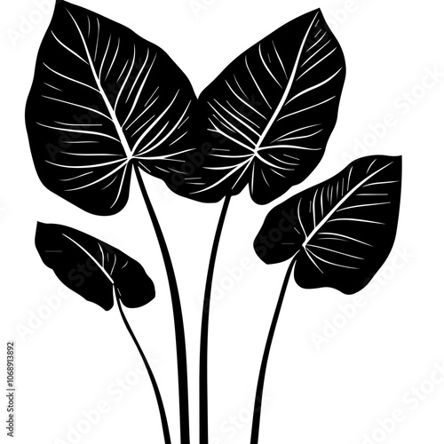 Stylized vector design of four decorative leaves showcasing their intricate textures and shapes, perfect for enhancing contemporary design projects