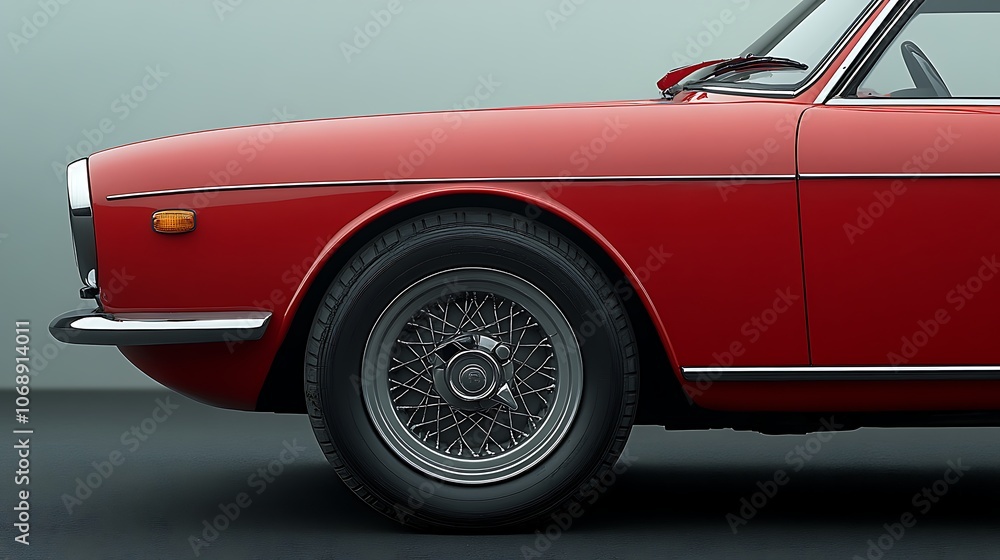 Classic Red Car Wheel and Fender Closeup Classic Red Car Wheel and Fender Closeup