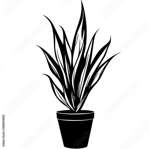 Stylish black silhouette of a potted plant with long, slender leaves ideal for home decor and design enhancement in modern interiors