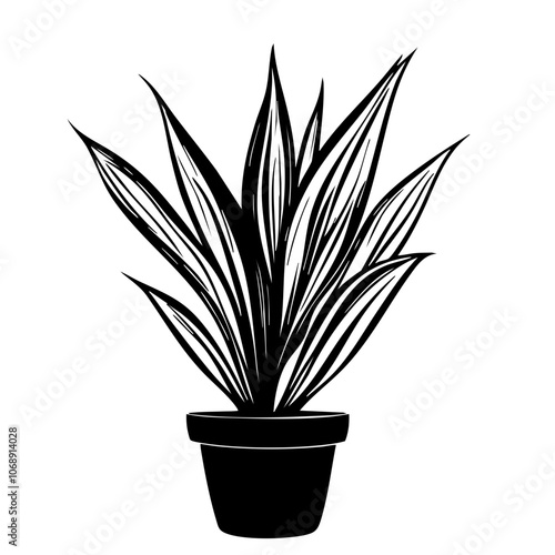 Stylized vector illustration of a potted plant with long, slender leaves, perfect for modern interior decor, botanical designs, and nature-inspired artwork elements