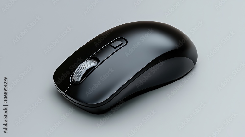 Black computer mouse on gray background Black computer mouse on gray background