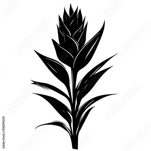 Stylized vector illustration of a tall plant with intricate leaves and blossoms showcasing organic textures for use in various design projects