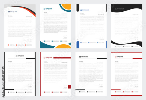 Set of Corporate modern letterhead design template with yellow, blue, green and red color. creative modern letter head design template. Modern Business Letterhead Design. Print ready A4 paper