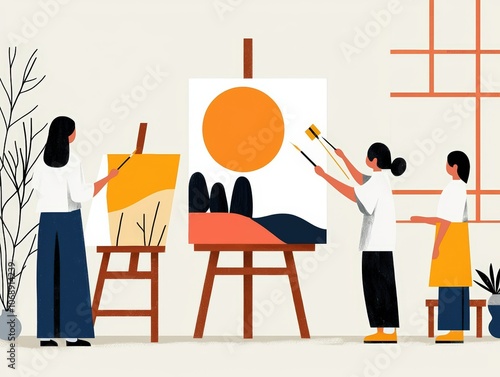 Artists painting together in a creative studio.