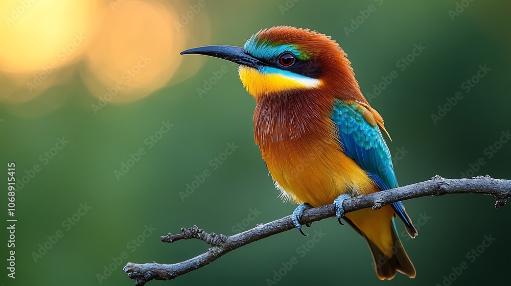Fototapeta premium Colorful European Bee eater Bird Perched on Branch in Nature