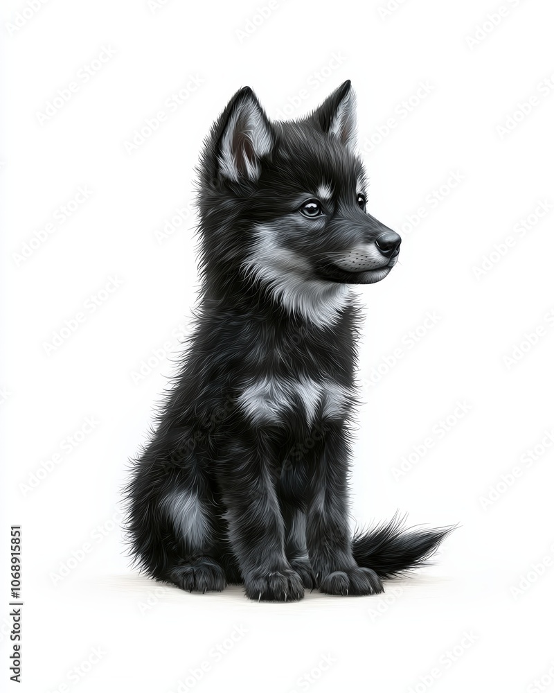 Cute black and white puppy sitting proudly. Cute black and white puppy sitting proudly.