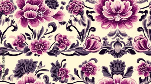 Elegant seamless pattern featuring a vintage flower border design with intricate ornaments ideal for crafting and textile applications