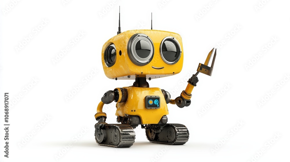 Friendly yellow robot with a smiling face Friendly yellow robot with a smiling face