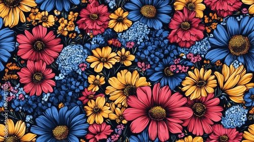 Hand drawn seamless floral pattern featuring colorful abstract flowers perfect for textile design and creative projects
