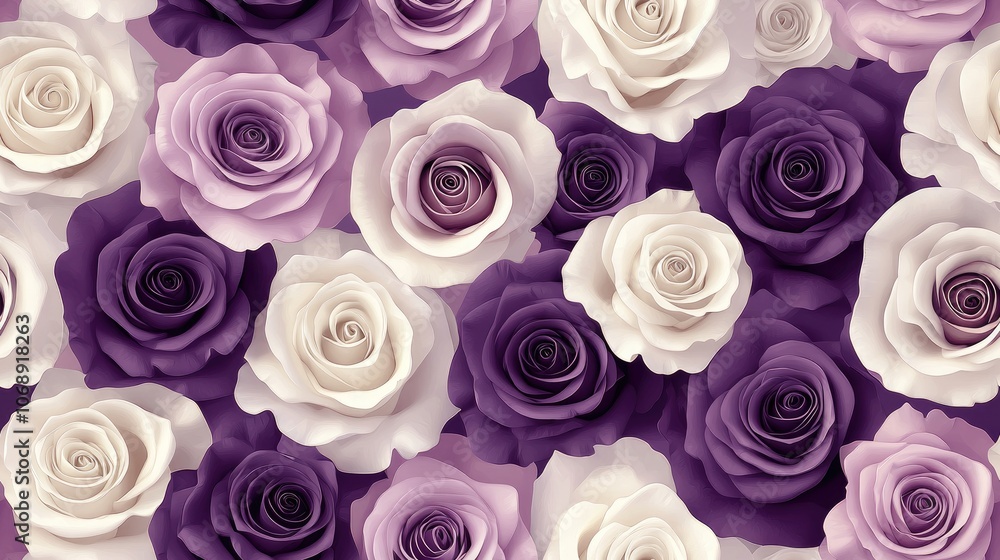 Seamless pattern featuring large white and purple roses perfect for stylish fabric designs and home decor Seamless pattern featuring large white and purple roses perfect for stylish fabric designs and home decor