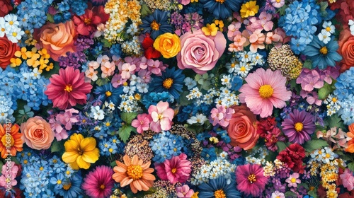 Fototapeta Naklejka Na Ścianę i Meble -  Colorful watercolor bouquet of mixed flowers in a seamless pattern ideal for fabric and wallpaper design