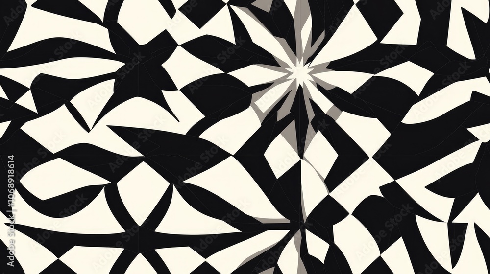 Geometric black and white abstract kaleidoscope pattern seamless design for textiles and home decor Geometric black and white abstract kaleidoscope pattern seamless design for textiles and home decor