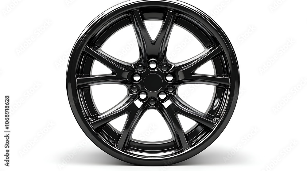 Obraz premium Black Alloy Wheel Rim with Spokes and Polished Finish