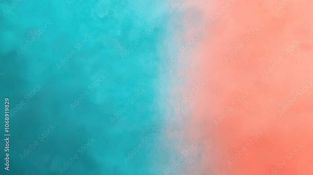 Fototapeta premium Abstract pastel background with turquoise and pink brushstrokes blending smoothly in the center, creating a soft and artistic texture.