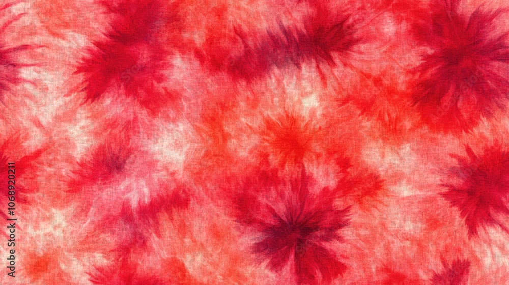 Fototapeta premium Seamless tie dye shibori pattern in vibrant coral and red hues perfect for artistic and ethnic textile design