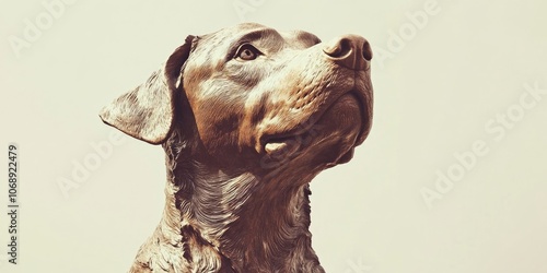 A detailed view of a Labrador statue set against a bright backdrop, providing plenty of empty space for text or additional elements. photo