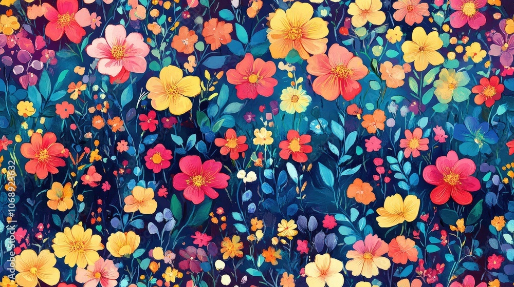 Vibrant seamless textile pattern featuring colorful flowers against a watercolor backdrop ideal for home decor or fashion applications Vibrant seamless textile pattern featuring colorful flowers against a watercolor backdrop ideal for home decor or fashion applications
