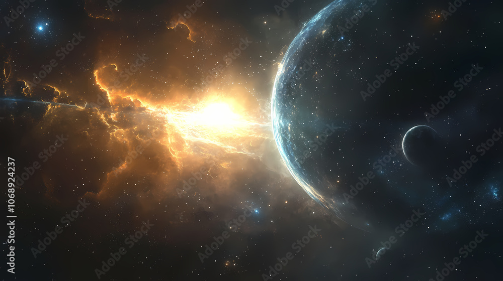 Obraz premium Planets and stars in a vivid cosmic scene. Cosmic. Illustration