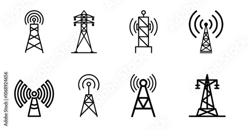 Radio Communication Tower vector icons set.