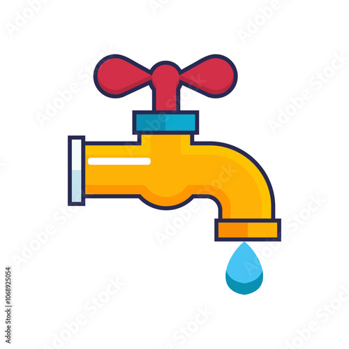 Vibrant Tap with Water Drop Illustration Perfect for Plumbing, Water Conservation, and Utility Service Branding