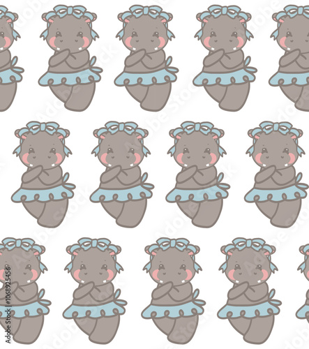 Playful seamless Pygmy Hippo in ballet suite