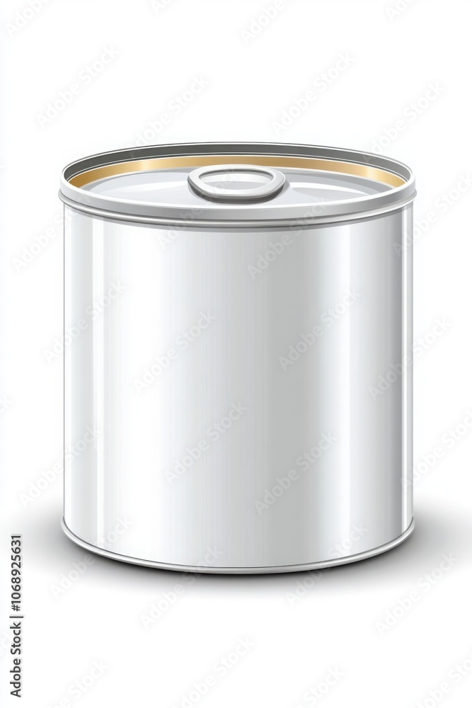 Closed metallic can with a glossy surface, soft reflections, clean and minimalist, isolated on a white background