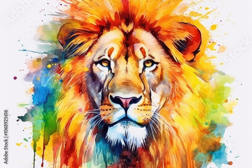 Vibrant Watercolor Lion Artwork