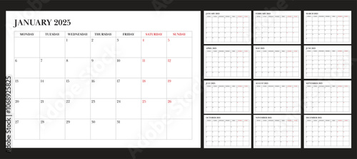 calendar 2025 all month monday start