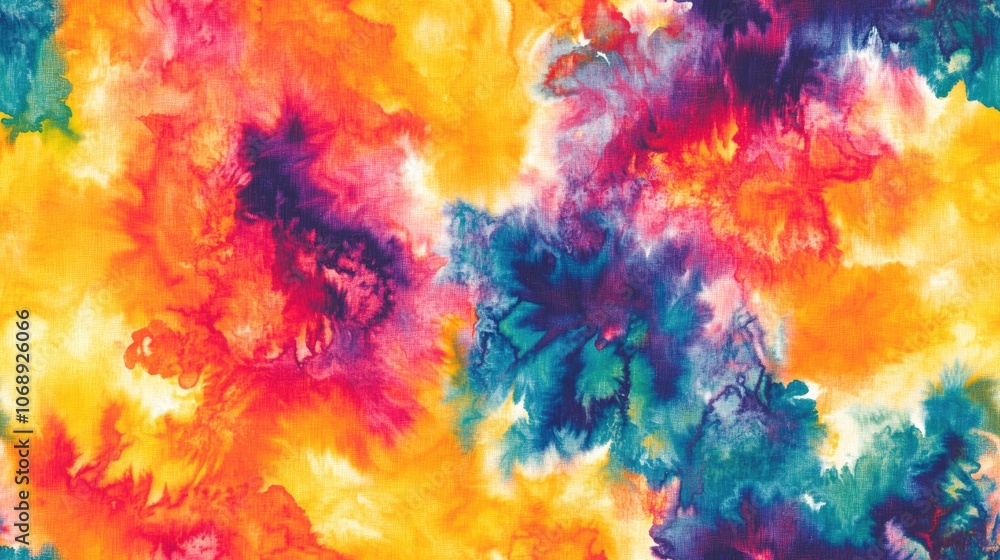 Fototapeta premium Seamless pattern featuring vibrant fabric tie dye abstract watercolor artwork and retro card designs ideal for textile and graphic applications