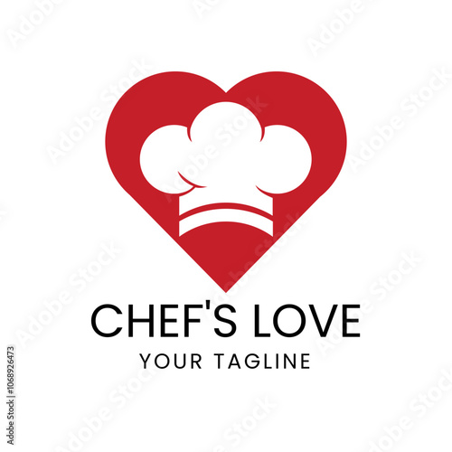 Culinary Heart Logo with Chef Hat in Red and White – Ideal for Food Business Branding, Restaurant Identity, and Cooking Passion Projects