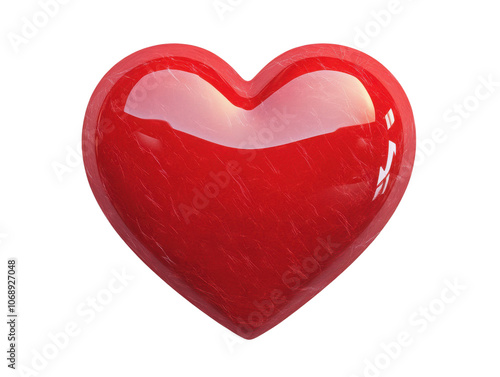 A glossy red heart symbolizing love and affection, perfect for romantic themes and concepts on white background, PNG transparent. photo