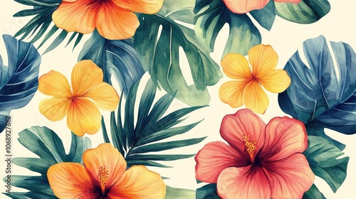 Wallpaper Mural Vibrant seamless pattern of hand painted botanical sketches featuring watercolor flowers in sunny tones perfect for wall decor and fabric design Torontodigital.ca
