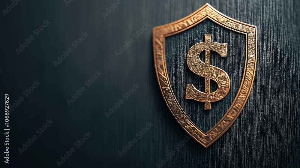 Symbolizing wealth the dollar-engraved shield against financial uncertainty on a gradient background Symbolizing wealth the dollar-engraved shield against financial uncertainty on a gradient background