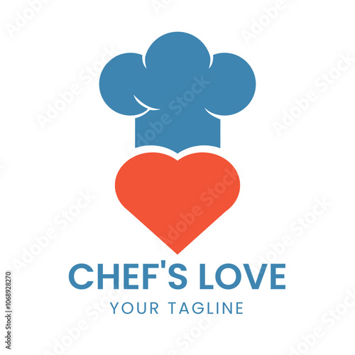 Playful Culinary Icon with Blue Chef Hat and Red Heart Ideal for Food Industry Branding, Restaurant Logos, and Cooking Passion Projects