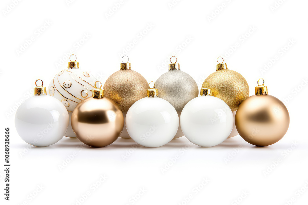 Elegant Golden and White Christmas Ornaments Display Elegant Golden and White Christmas Ornaments Display