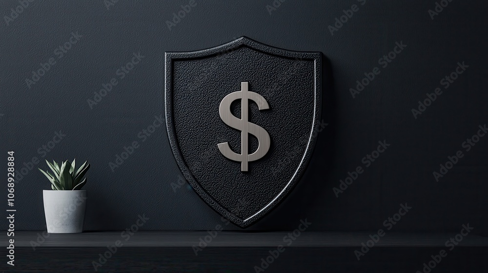 Create a minimal shield design featuring an embossed dollar symbol to convey wealth and protection Create a minimal shield design featuring an embossed dollar symbol to convey wealth and protection