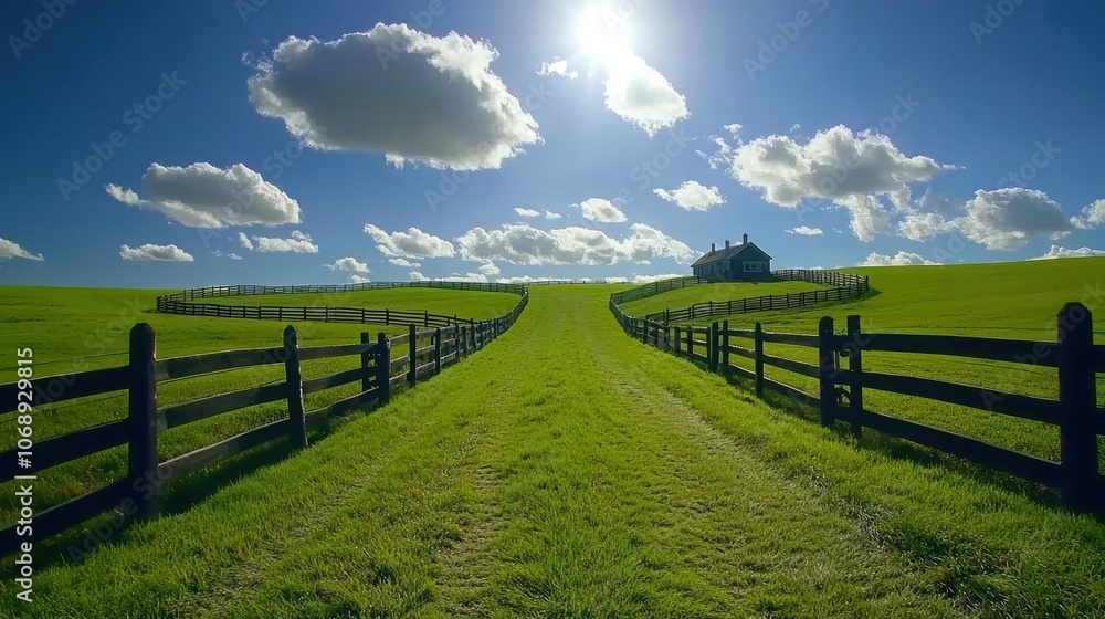 A serene landscape featuring a winding path leading to a house, surrounded by lush greenery. A serene landscape featuring a winding path leading to a house, surrounded by lush greenery.
