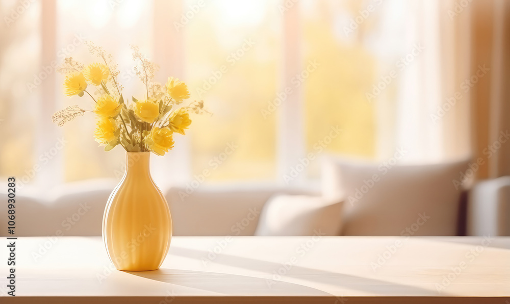 Sunny Living Room Elegance with Spring Flowers Sunny Living Room Elegance with Spring Flowers