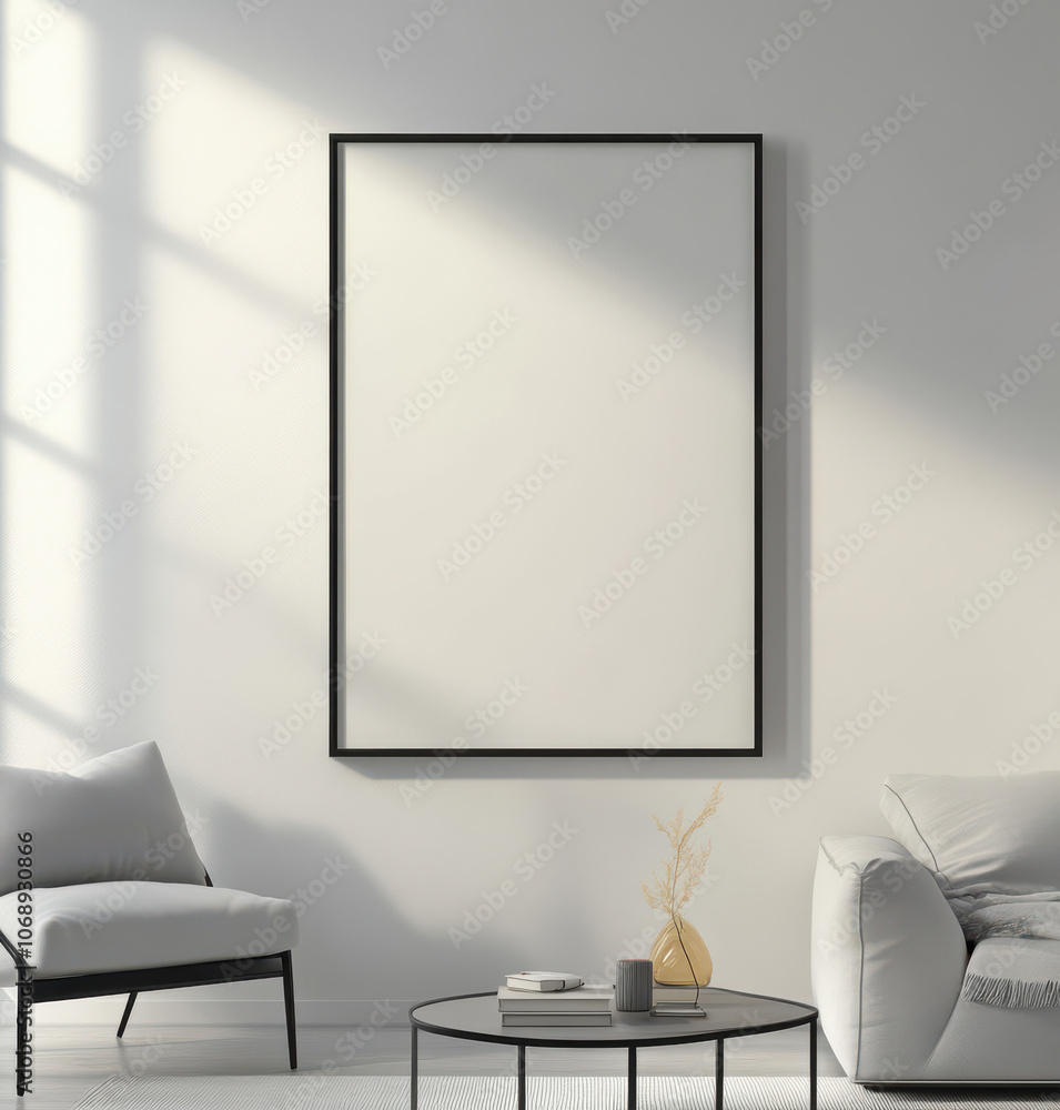 Obraz premium Black frame mockup on white wall in modern home interior design