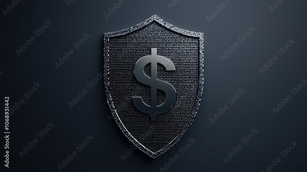 Shield symbolizing financial protection with reflective dollar emblem casting a dramatic shadow Shield symbolizing financial protection with reflective dollar emblem casting a dramatic shadow