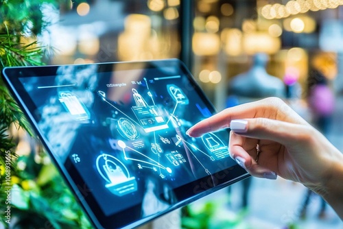 Woman Using Tablet with Digital Interface.