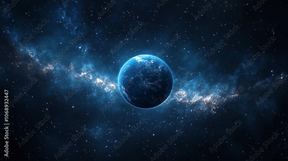A blue planet in a nebula. Concept of space exploration, extraterrestrial life, and the universe. A blue planet in a nebula. Concept of space exploration, extraterrestrial life, and the universe.