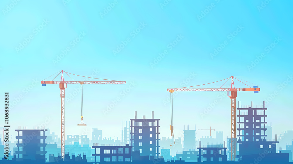 construction site in blue with crane Generated AI construction site in blue with crane Generated AI