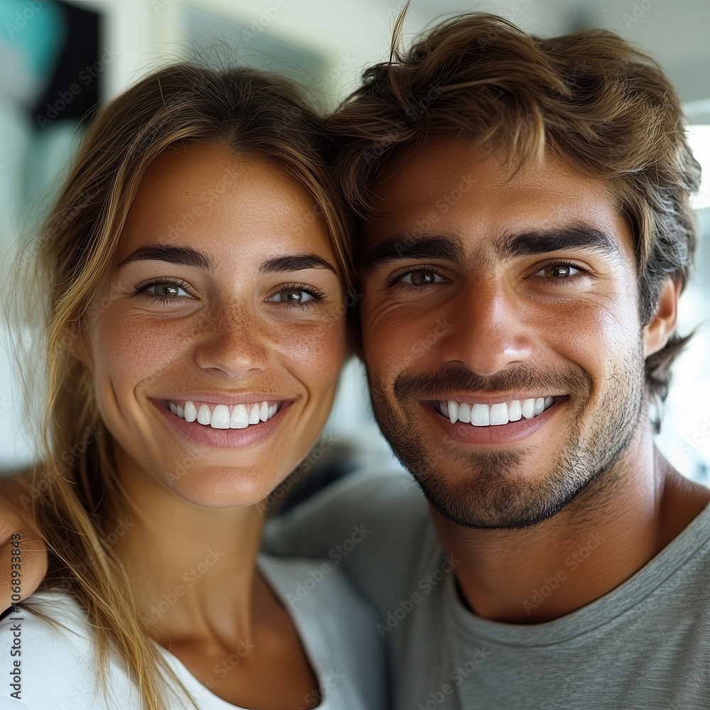 Smiling Couple Embracing in Bright Indoor Setting Smiling Couple Embracing in Bright Indoor Setting