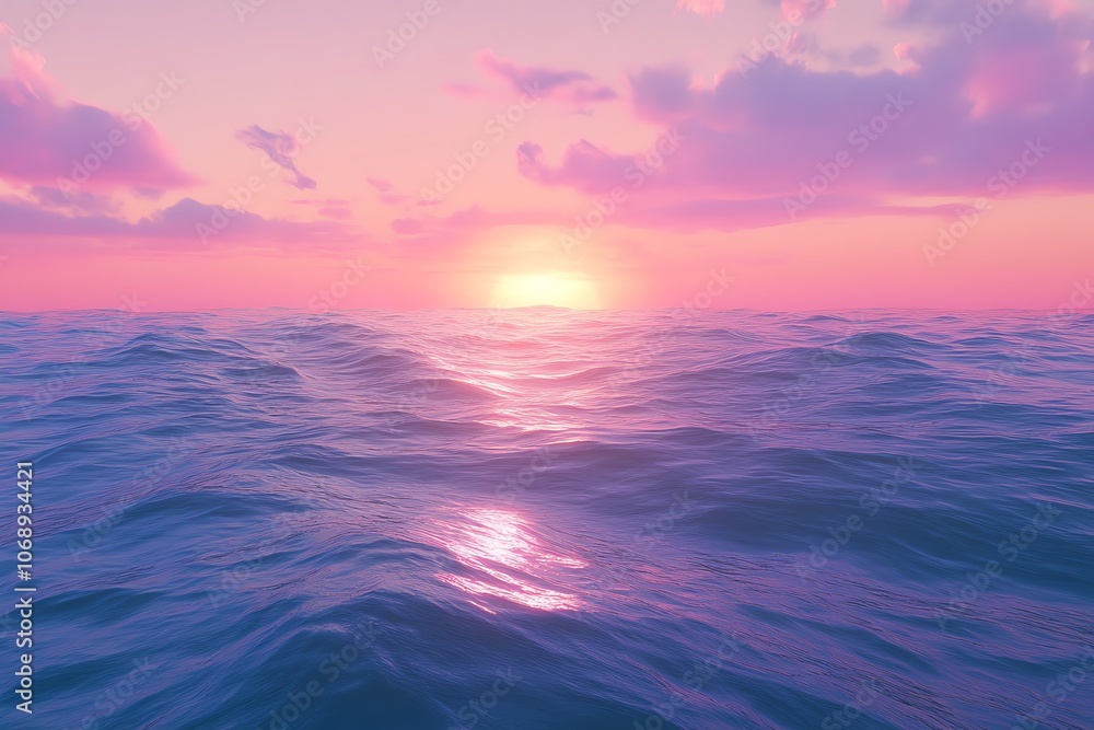 Obraz premium Océan sous un ciel rose de coucher de soleil..