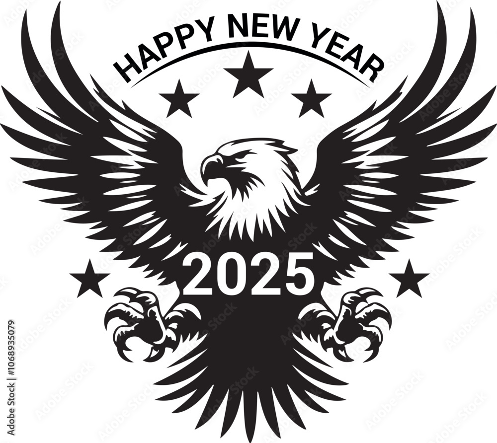 Obraz premium Happy New Year 2025 Eagle bird silhouette vector design.