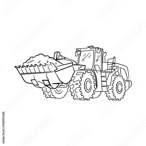 Wheel Loader Illustration, Mining Heavy Equipment Vector