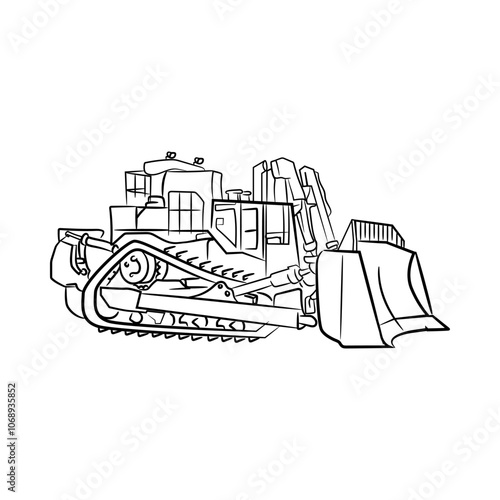 Illustration Bulldozer, Heavy Mining Equipment Vector