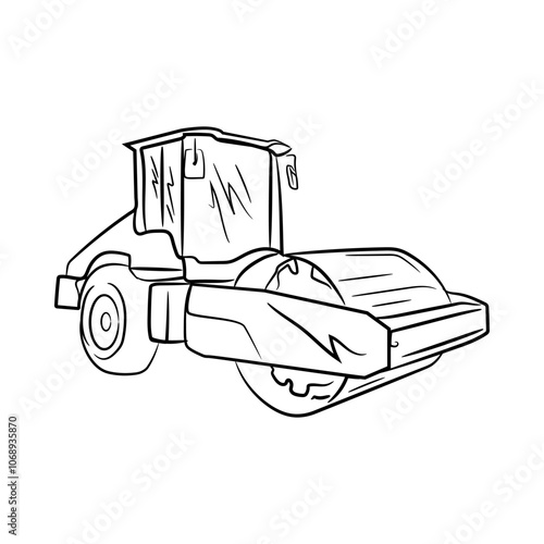 Vibratory Roller Illustration, Mining Heavy Equipment Vector